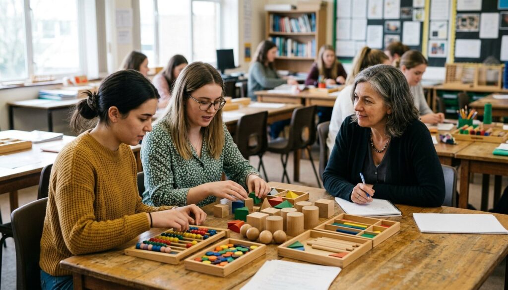 Lehramtsstudierende erproben in einer Lernwerkstatt der Hochschule Unterrichtsmaterialien in Kleingruppen